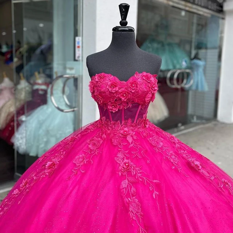 Robes de Quinceanera vertes sauge brillantes, robe de Rhde luxe, appliques florales 3D, robes Sweet 16, robes de fête d'anniversaire à lacets