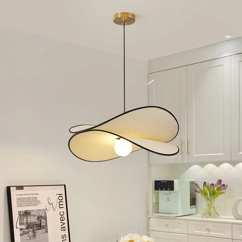 SANDYHA French Fabric Restaurant Pendant Light Potato Chip Design LED Lamps Hanging Chandelier Living Room Bedroom Decoration