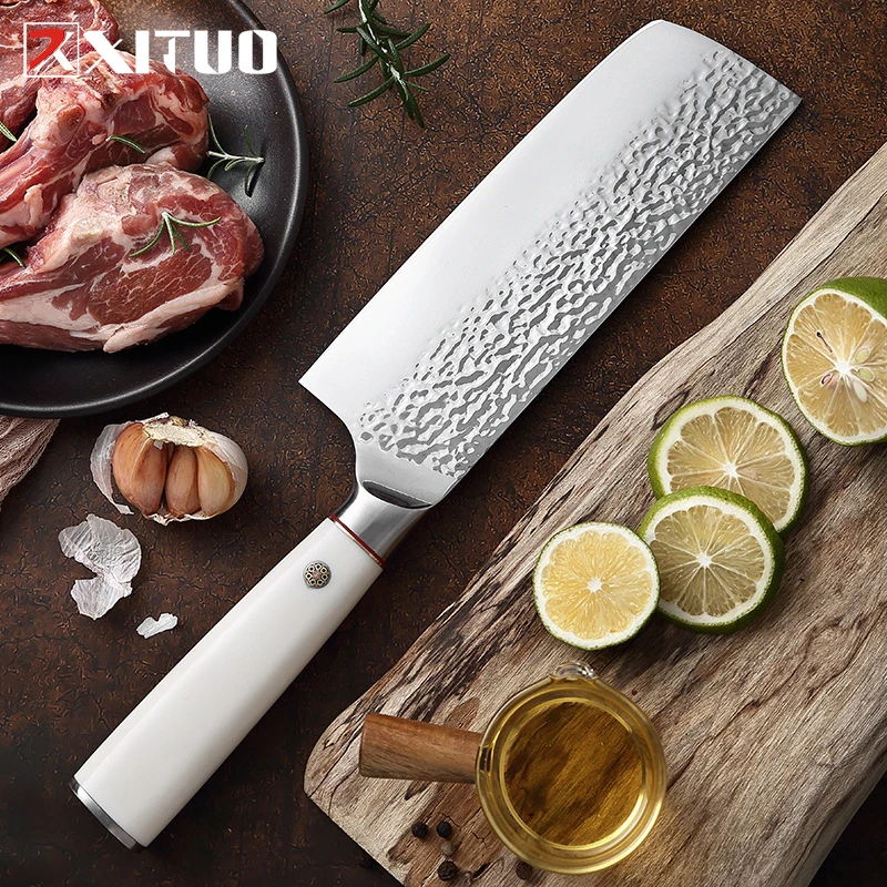 

XITUO Manual Forged Nakiri knife Sharp family ladies stainless steel Japanese Santoku Knife kitchen cooking tools slicing knife