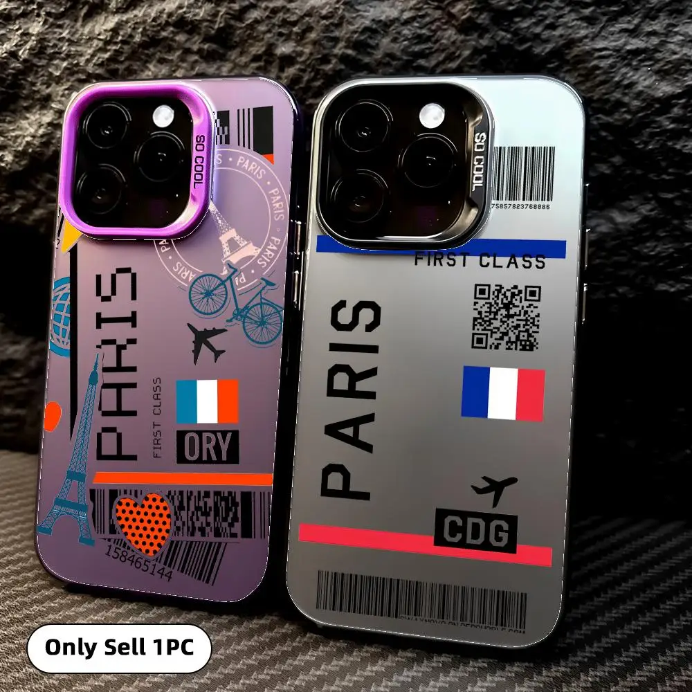 

Plane Travel Ticket France Phone Case For iPhone 17 16 15 14 13 12 11 Pro Max Air Colorful Matte Laser Aurora Shockproof