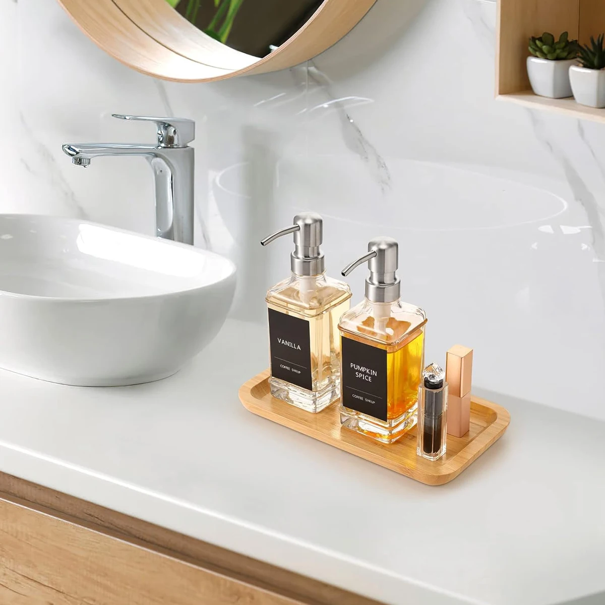 Bathroom Bamboo Vanity Tray Rectangular Wood Toilet Countertop Organizer Holder Counter Soap Dispense Candle Jewellery Tray