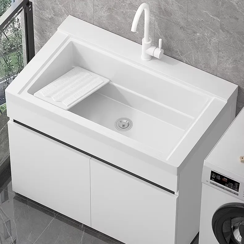 Balcony laundry cabinet combined floor-to-ceiling quartz stone wash basin integrated deep sink laundry pool with movable washboa