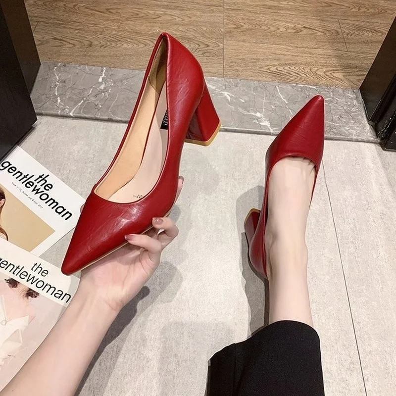 High Heels Women 2022 New Korean Style Pointed Shallow Mouth Thick Heel Fashion Women's Shoes Zapatos De Mujer