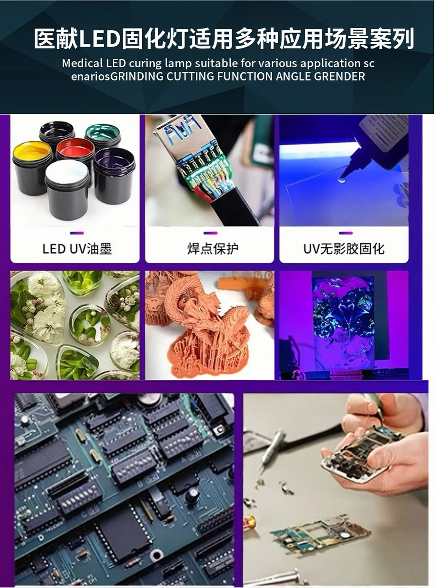 365nm 395nm UV Curing Lamp High Power for Crystal Drop Glue Screen Printing Paint Drying Gel Curing view 6