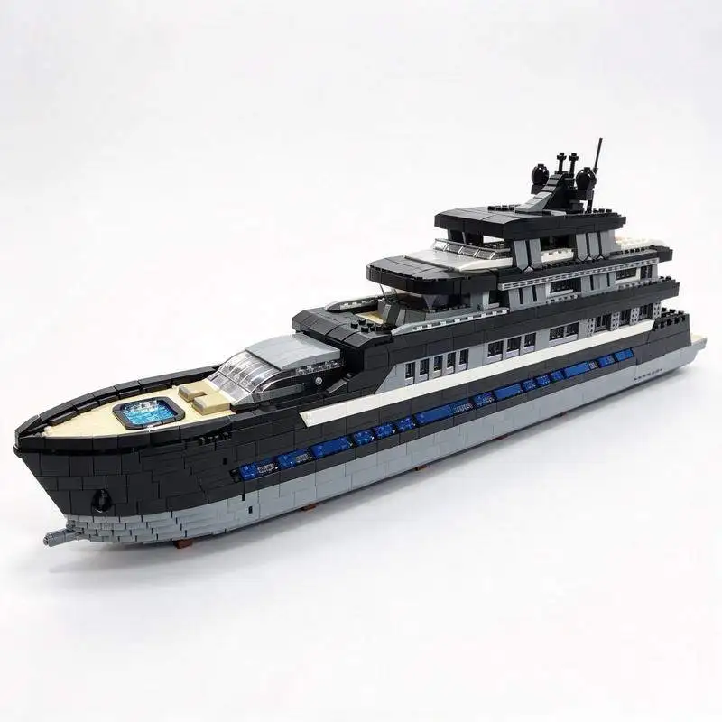 16185PCS MOC Large Luxury Yacht Cruise Ship Model With Lights Building Blocks DIY Assembly Maritime Display Collection Gift
