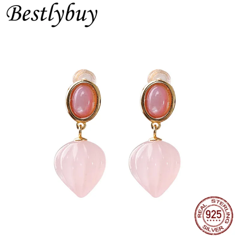 

НОВЫЕ серьги-подвески из серебра 925 пробы с позолотой 18 карат и розовым кристаллом, квадратные серьги-подвески с каплями воды для женщин, модные легкие роскошные серьги