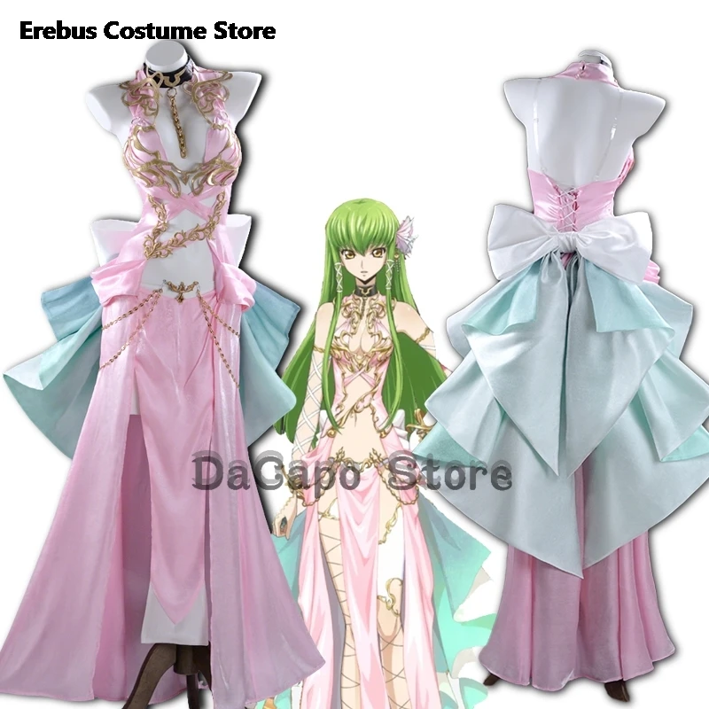 Código C2 Geass CC. Vestido rosa para Cosplay, historias perdidas, bruja inmortal, vestido de noche transparente, peluca de disfraz, fiesta de Anime, juego de rol de Halloween
