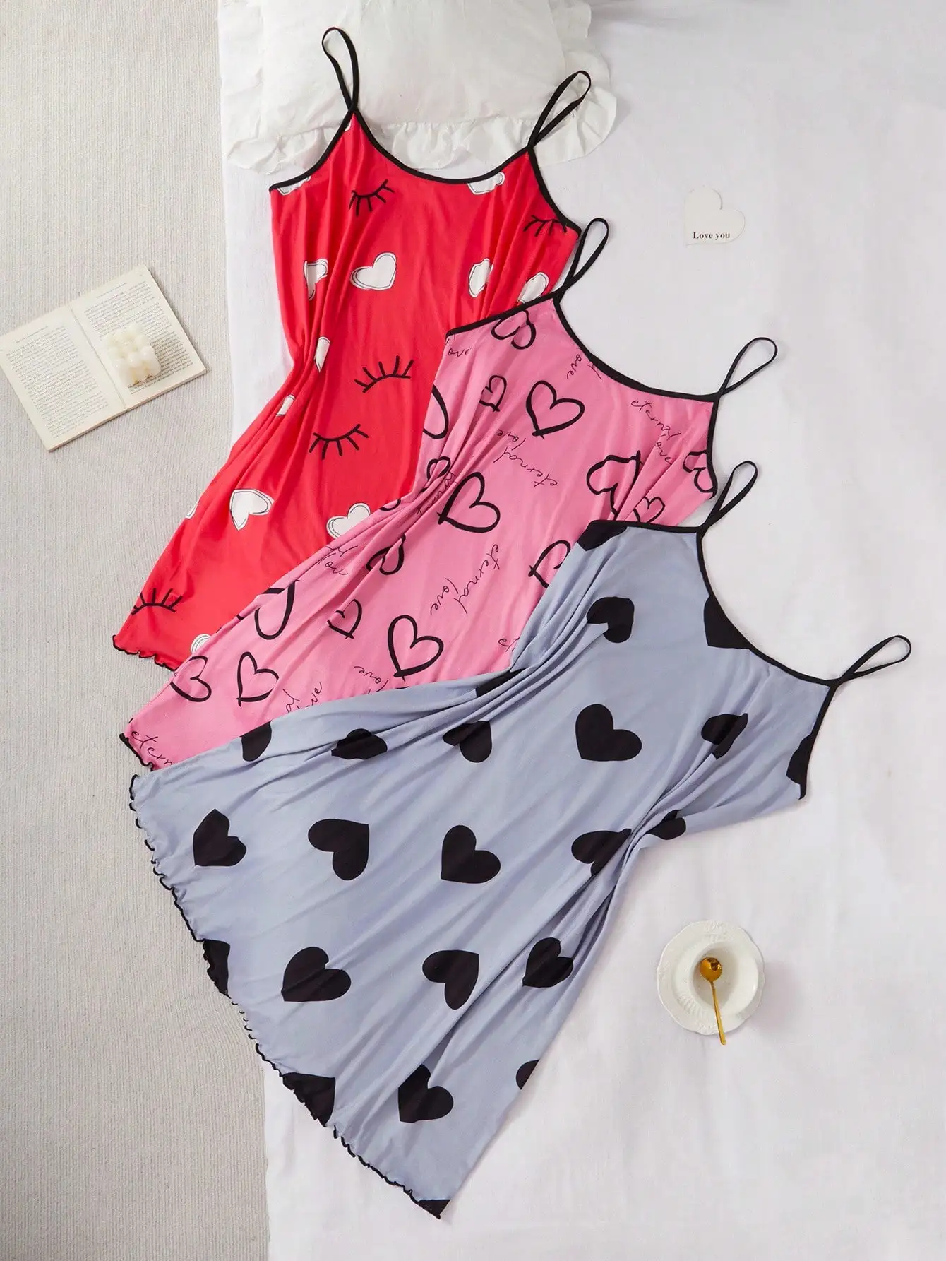 

3-Pack Women's Sleeveless Heart Print Knit Nightgown Set - Soft Pajama Sleepwear