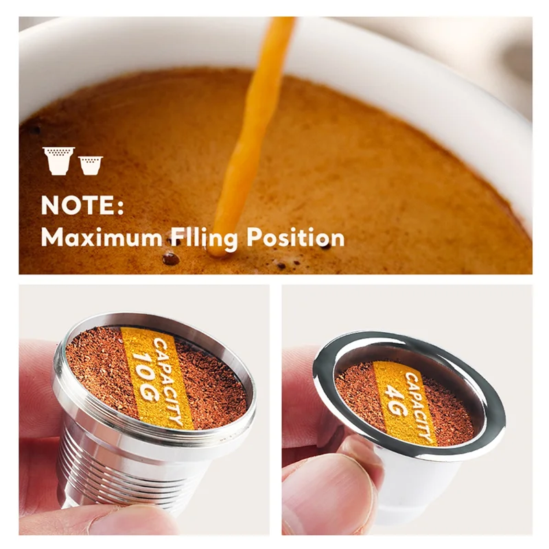 SEWS-Refillable Stainless Steel Coffee Capsule,Italian Stainless Steel Coffee Capsule Filter Cup,Powder Filler With Cover