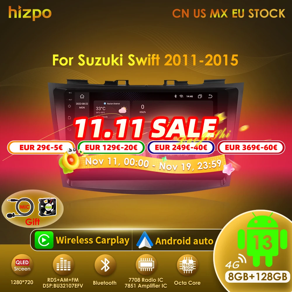 

Hizpo автомобильный радиоприемник-мультимедийный плеер для Suzuki Swift 4 2011 2012 2013 2014 2015, восьмиядерный Android, авто, GPS-навигация, стерео DSP