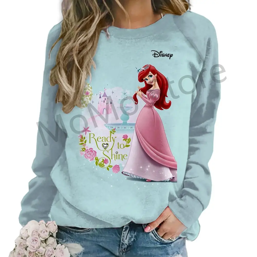 Women's Long Sleeve Sweatshirts O Neck Disney Princess 3D Print S-3XL Pullovers Ladies Fashion Lovely Y2k Winter High Quality