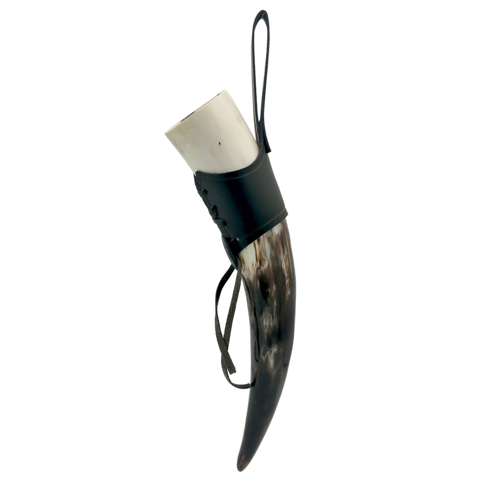 Natural Viking Drinking Horn with Stand or Leather Case- Horn Mug with Polished Finish