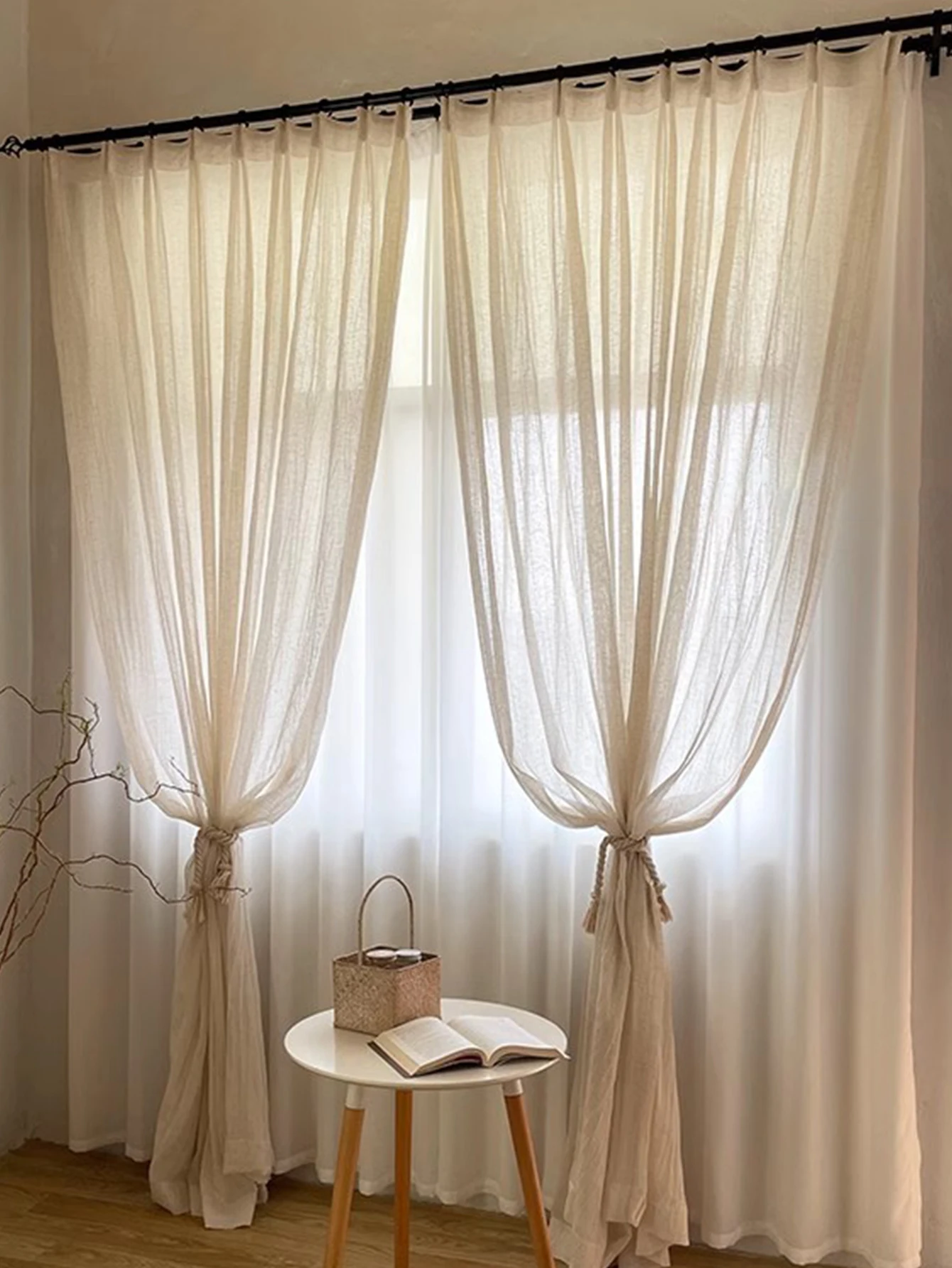 Japanese Home Wabi-Sabi Wind Small Press Crepe Linen Cotton Curtain Gauze Curtain Custom Light Micro Transparent People