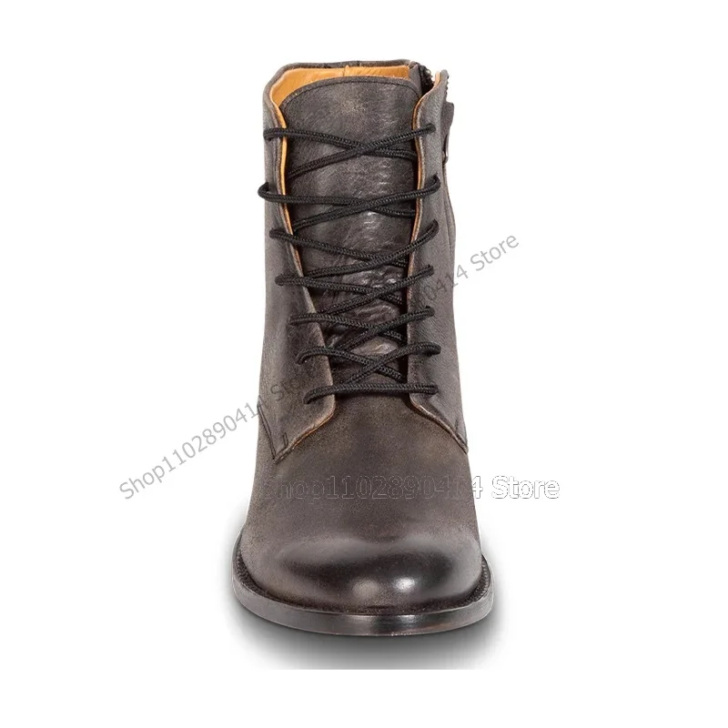 

Retro Style Cross Tied Round Toe High Top Boots Fashion Side Zipper Men Boots Luxurious Handcraft Party Office Men Dress Shoes