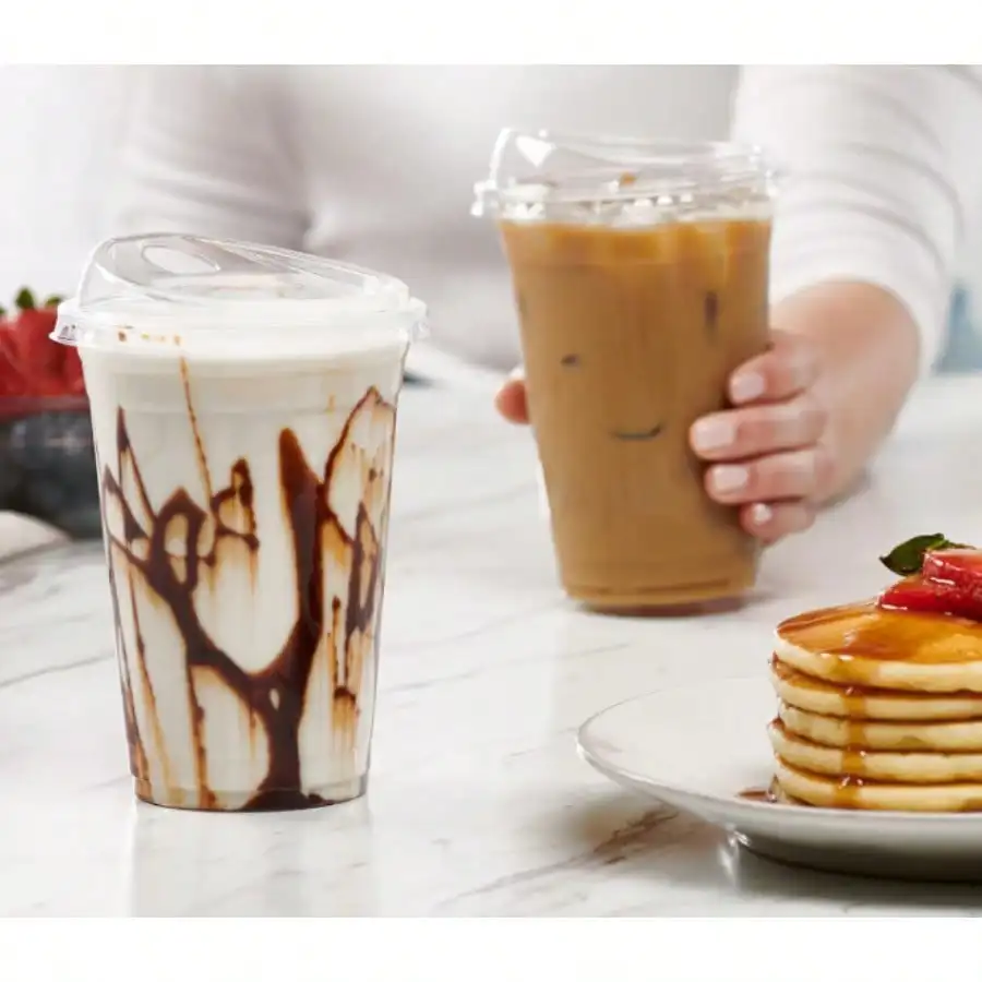 

20Pcs Leak-Proof Clear Plastic Cups w/ Lids - Coffee Smoothie Party Cups