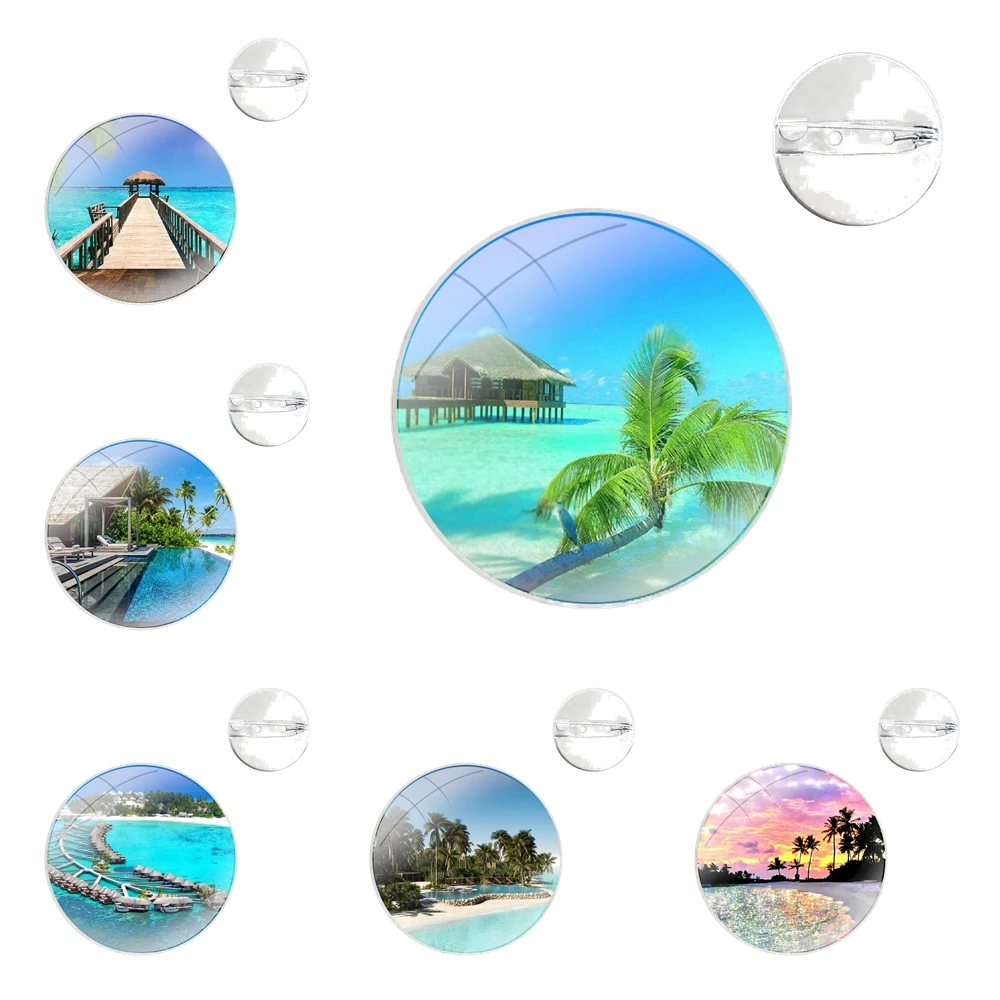 Pins Badge Metal Brooches For Clothes Backpack Decoration gift Beautiful Maldives Scenery