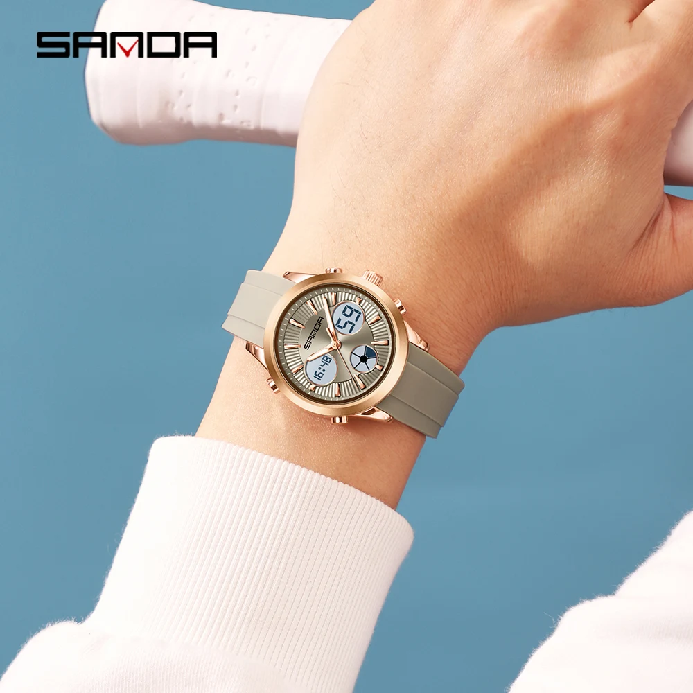 SANDA 9105 ساعة إلكترونية للطلاب، متعددة الوظائف، عرض مزدوج، ساعة رياضية بإضاءة ليلية، ساعة إلكترونية للطلاب