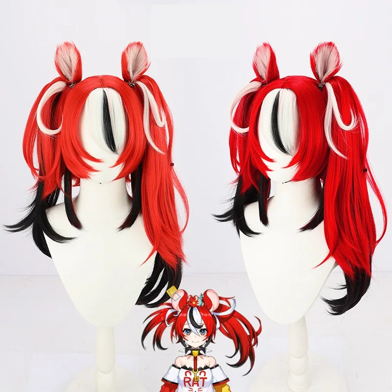 Hololive – perruque Cosplay VTuber Hakos Baelz, avec oreilles, pour Halloween, Anime, avec bonnet de perruque