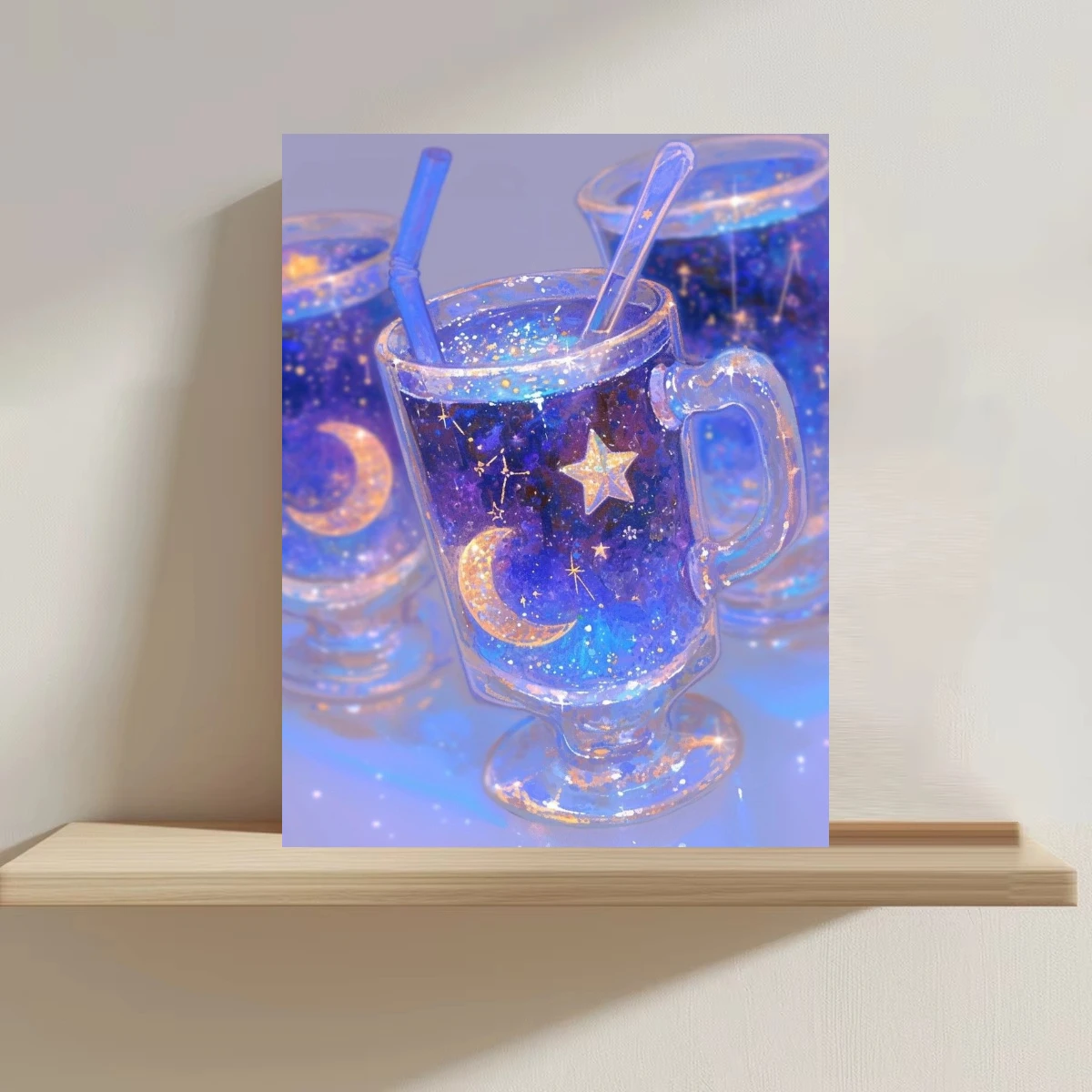 Glass Cup Moon Stars Drink Oil Painting By Number DIY Modern Wall Decor for Living Room Bedroom Home Decor Gift Unframed