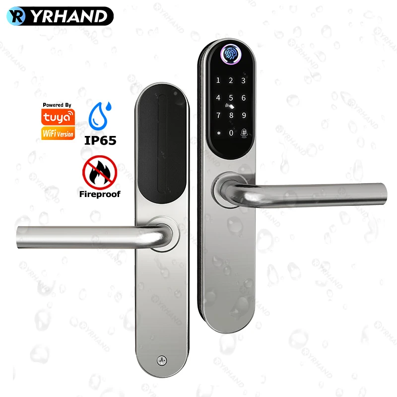 YRHAND Tuya Smart Door Lock para casa, impressão digital, impermeável, à prova de fogo, App Control, WiFi