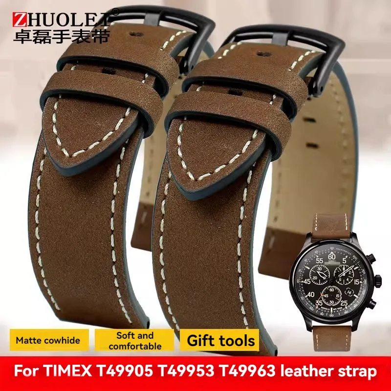 20 22mm Genuine leather Watch band For Timex T49963 T49905 T49953 Expedition Series Retro Matte Cowhide Strap men Bracelet belt