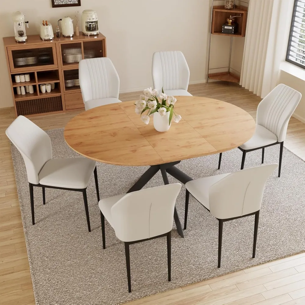 

43.2"-59.1" Extendable Round Dining Table Set, Kitchen Table for 4-6 Person with Scratch-Resistant Thickened MDF Board,
