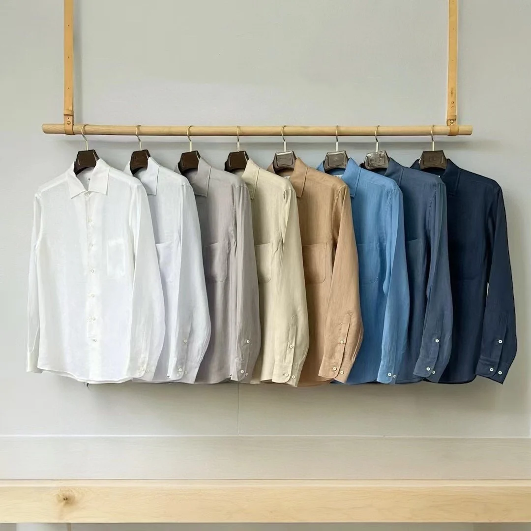 

Fly Sle Men's Premium Linen Color Spring Summer Lightweight Long Sve Busin Casual irt Thin Model Commute