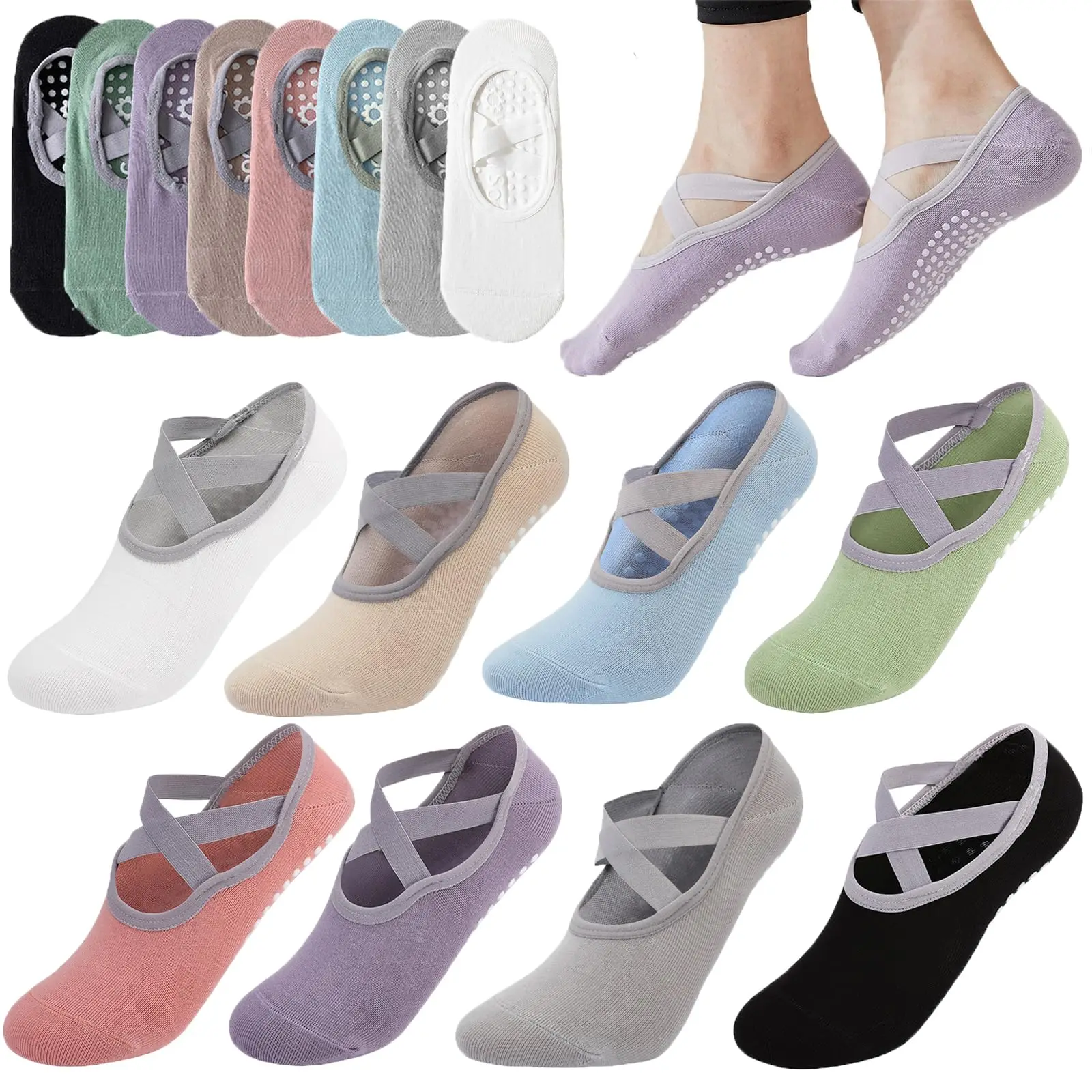 Women Professional Pilates Socks Anti-Slip Breathable Backless Yoga Socks Ankle Ladies Ballet Dance Sports Socks for Fitness Gym