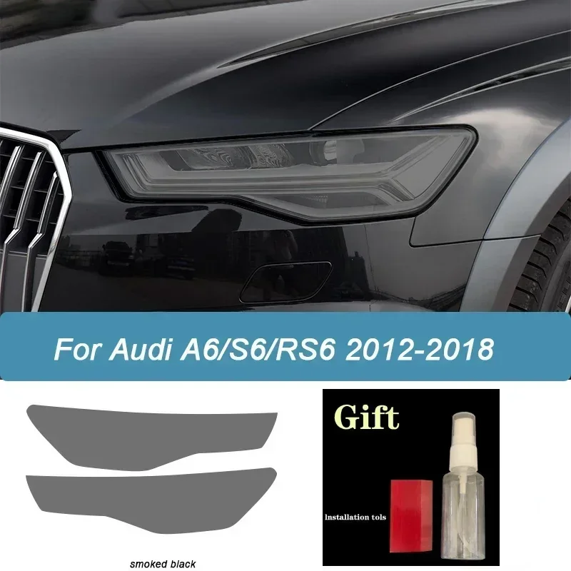 

2Pcs Car Headlight Protective Film Headlamp Restoration Transparent Black TPU Sticker For Audi A6 C7 4G S6 RS6 2012-2018