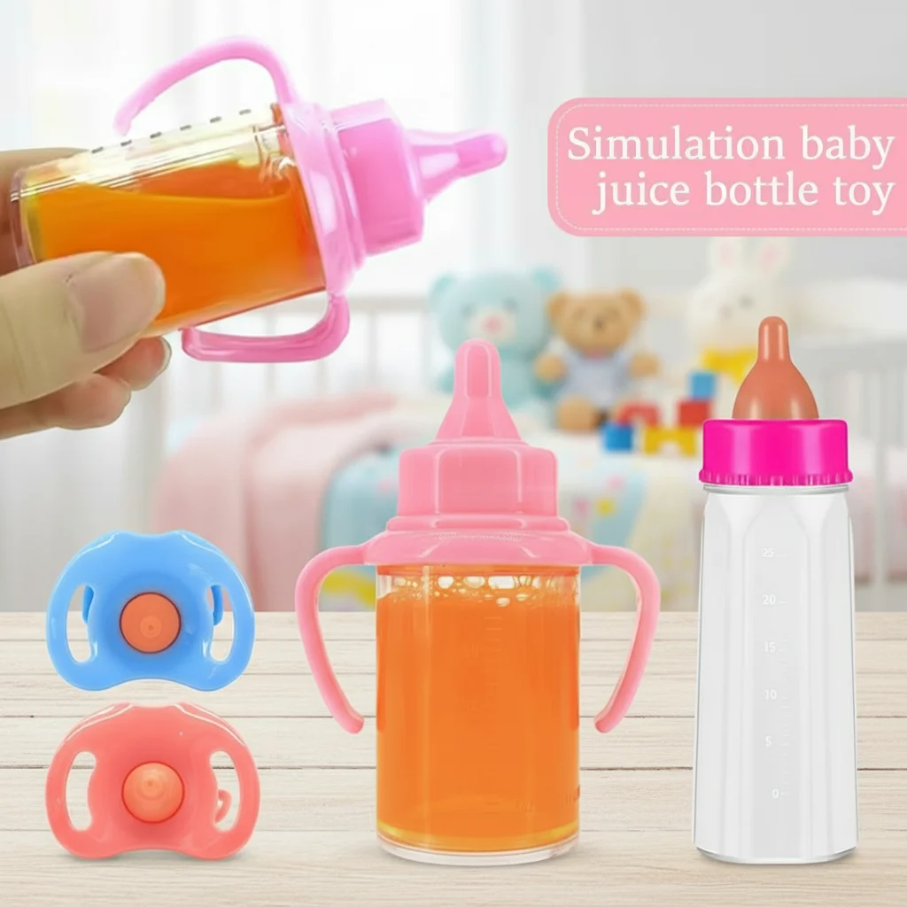 

2 шт. бутылочки для молока и сока с игрушечной соской для кукол, аксессуары для кукол, набор бутылочек для кормления кукол, игрушка для ухода за ребенком, коляска