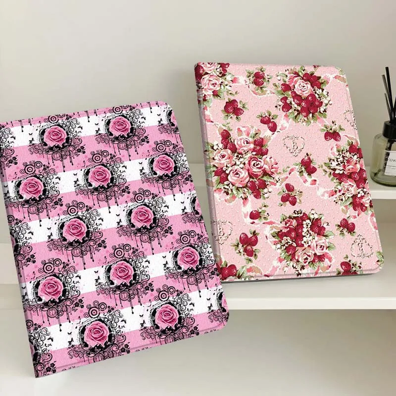 

Pink Rose Stripe Pattern Gift Tablet Case For Samsung Tab Galaxy S6 S11 A A7 A8 A9 A11 10.1 10.4 10.5 Plus Lite