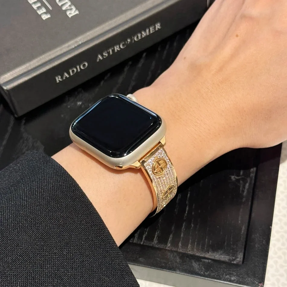 حزام مجوهرات فاخر لسلسلة أبل IWatch UItra 10 9 8 7 6 5 4 SE حزام الساعات 42 40 41 38 49 45 44 46 مللي متر أساور الماس امرأة #4