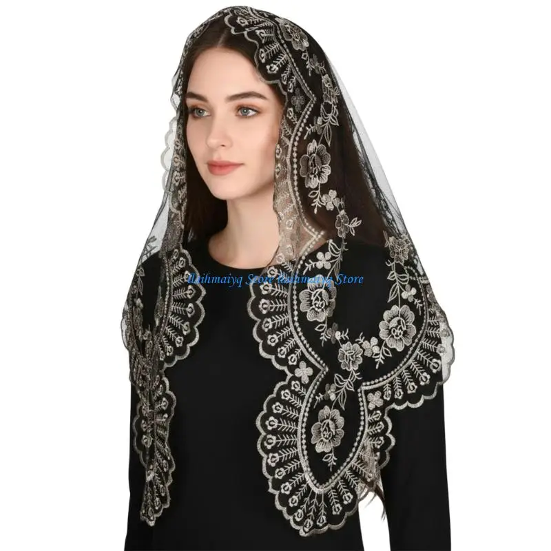 

573B Fashion Floral Lace Headpiece For Women Embroidered Flower Head Covering For Devotional Activities And Social Functions