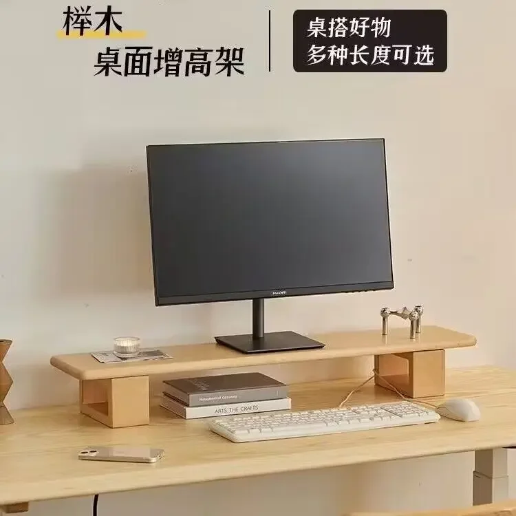 Cherry Wood Computer Screen Stand Solid Wood Desk Organizer Ergonomic Riser for Laptop Table Minimalist Desktop Shelf for Home