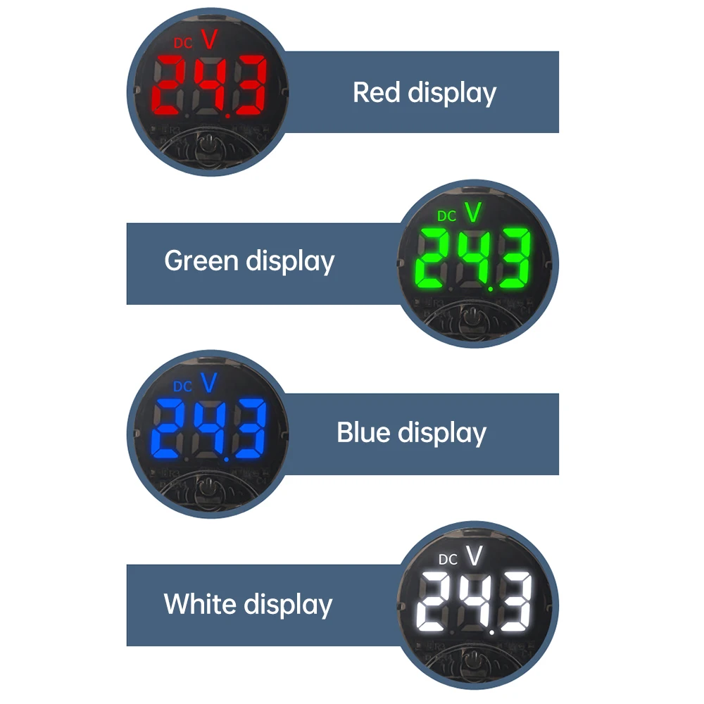 DC7-120V/DC 0-120V LED Digital Display Round DC Touch Voltmeter Reverse Connection Protection Electric Measuring Test Voltage