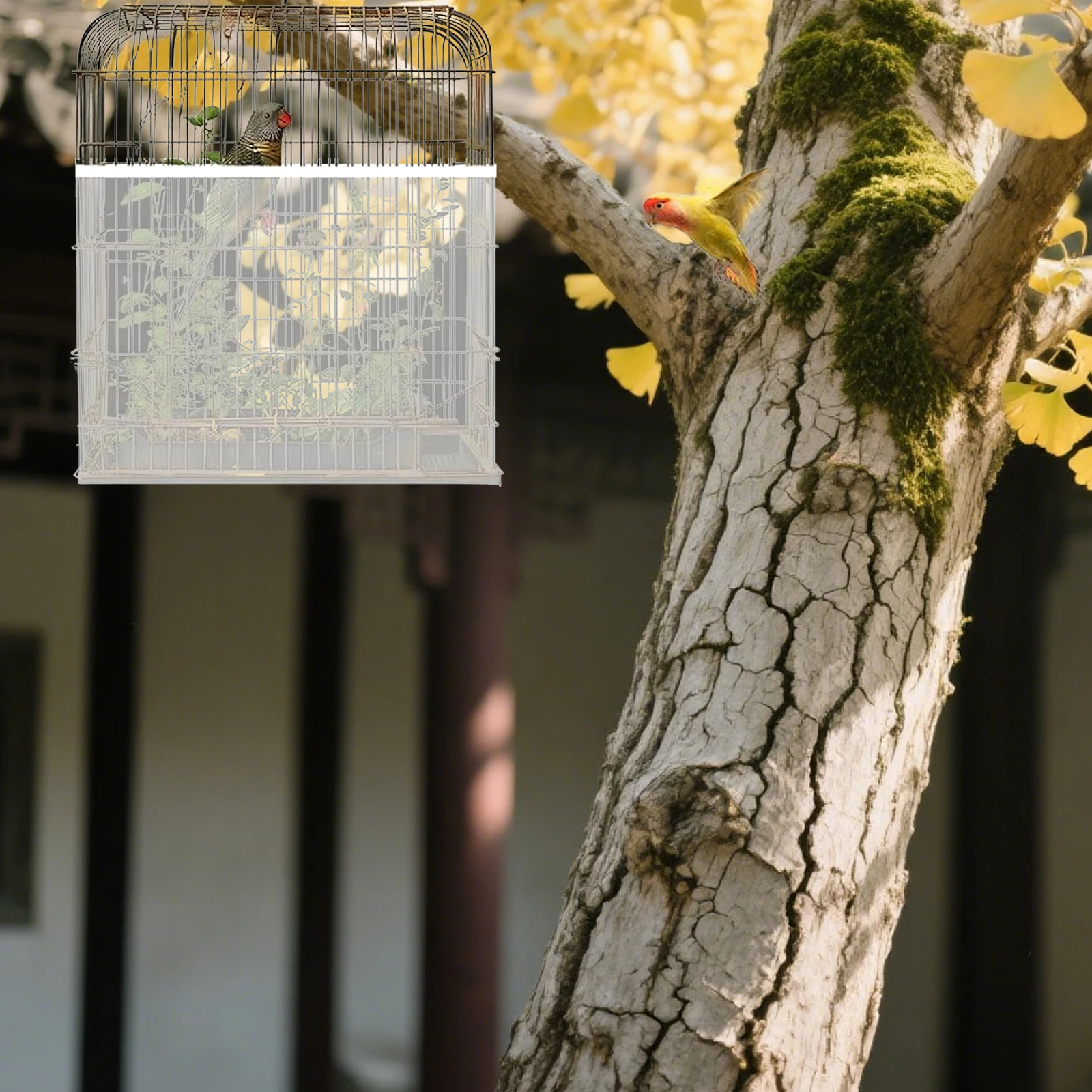 

Breathable Adjustable Bird Cage Cover Mesh Dust Guard Reusable Universal Protector for Parrots Cockatiels Canaries Large Small