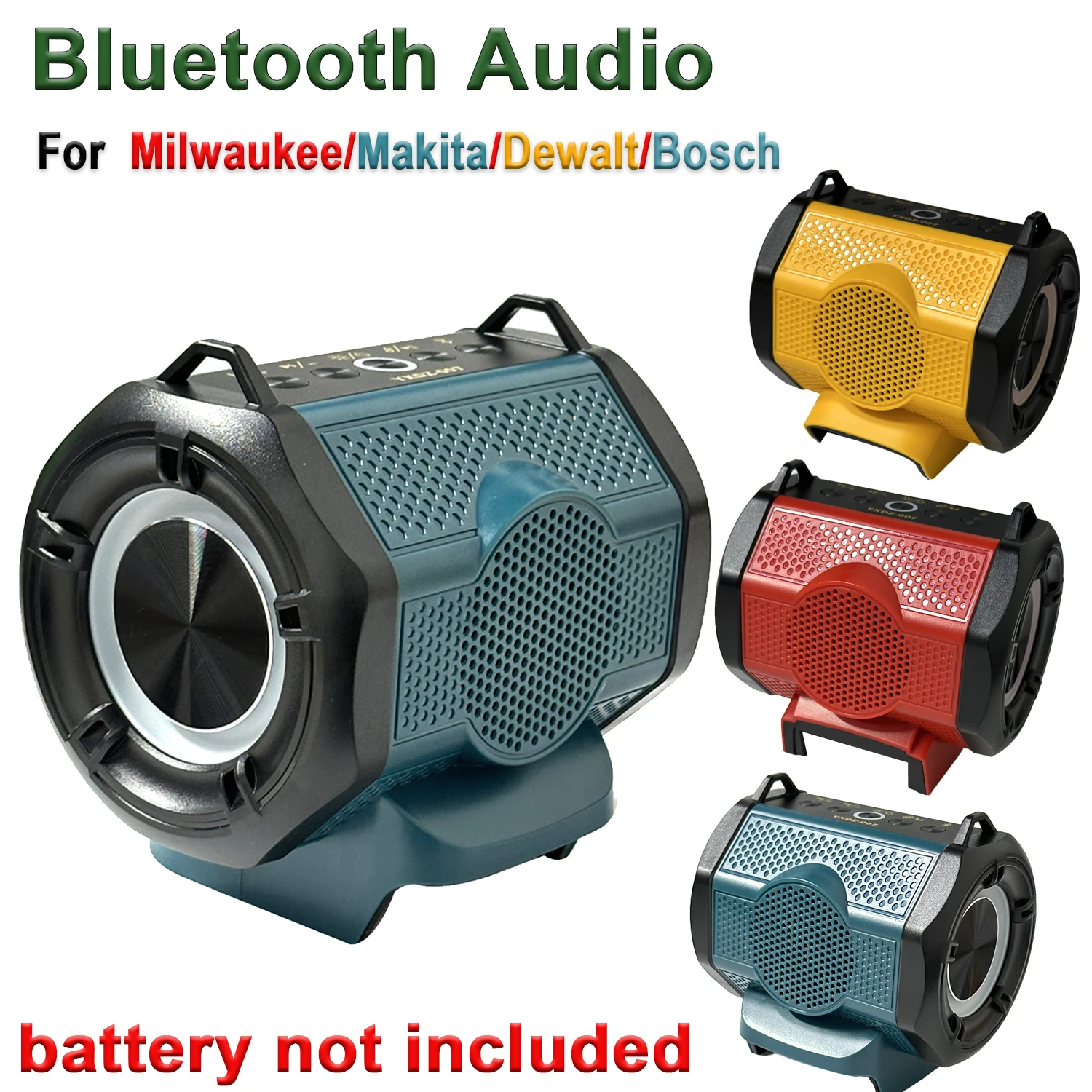 BT Speaker for Milwaukee/Makita/Dewalt/Bosch 18V/20V BT5.3 USB TWS Color Lights Jobsite Home Outdoor (No Battery)