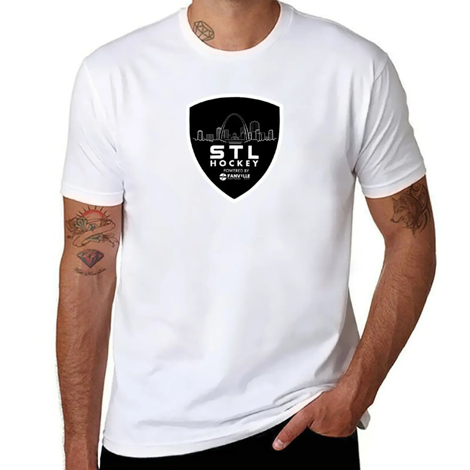 STL Hockey Powered by Fanville Camiseta de algodón paquete de camisetas hombre camiseta pesada algodón esencial camiseta