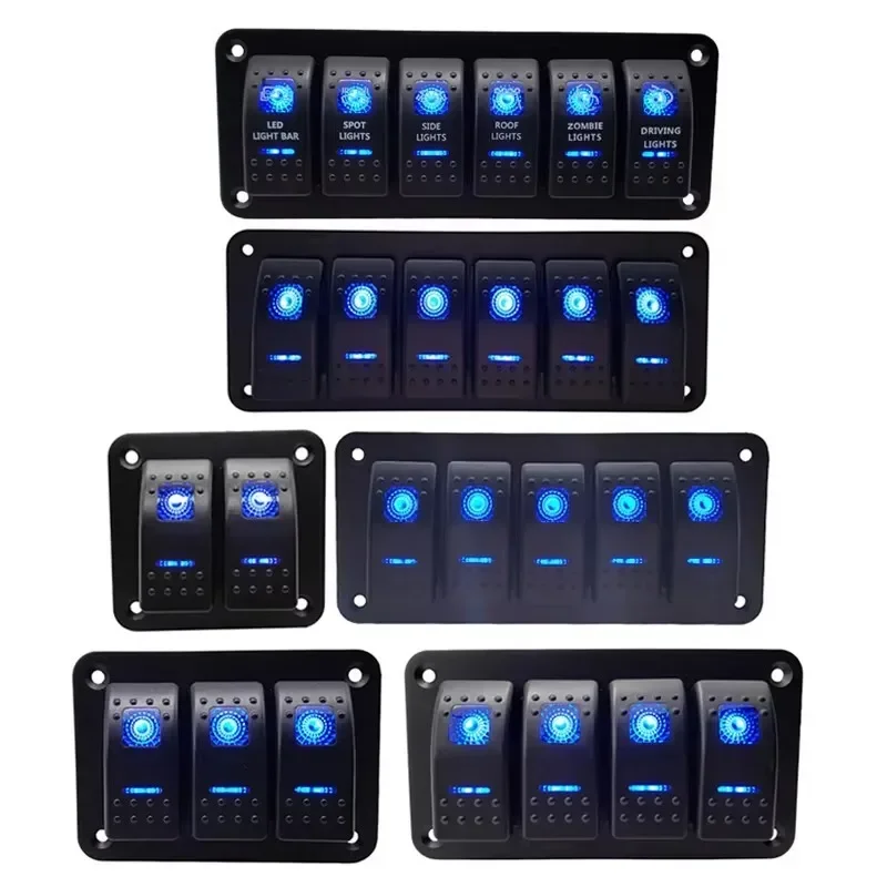 

12/24V Switch Panel 8 Gang Marine Car Boat Aluminum 5 Pin On/Off Toggle Switches with Night Glow Stickers for RV Truck Vehicle