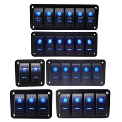 12/24V Switch Panel 8 Gang Marine Car Boat Aluminum 5 Pin On/Off Toggle Switches with Night Glow Stickers for RV Truck Vehicle