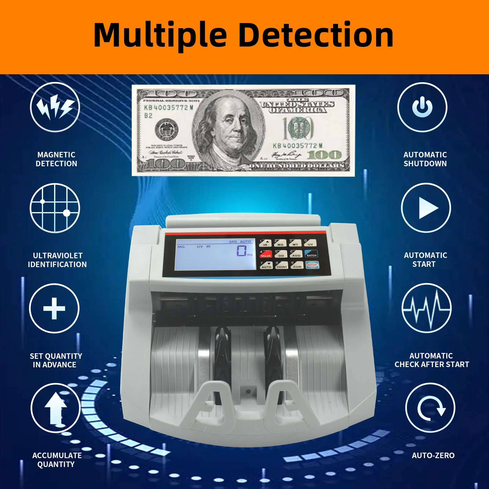 XD-2100 UV MG IR Money Counting Machine Multi-currency Bill Counter Detector with Calculator