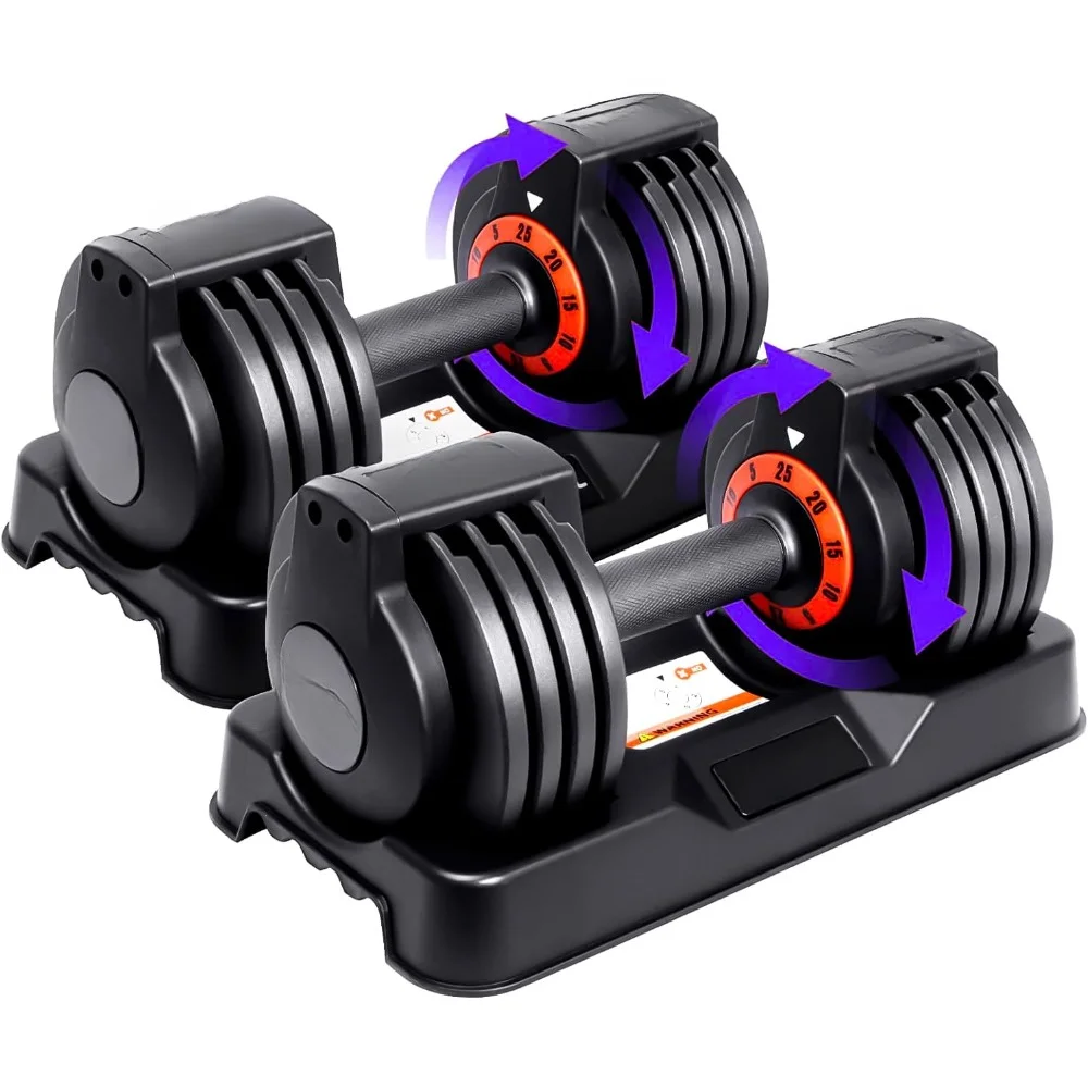 

25 lbs Pair Adjustable Dumbbells Set, Adjustable Weights Dumbbells Set with Anti-Slip Fast Adjust Weight by Turning Handle