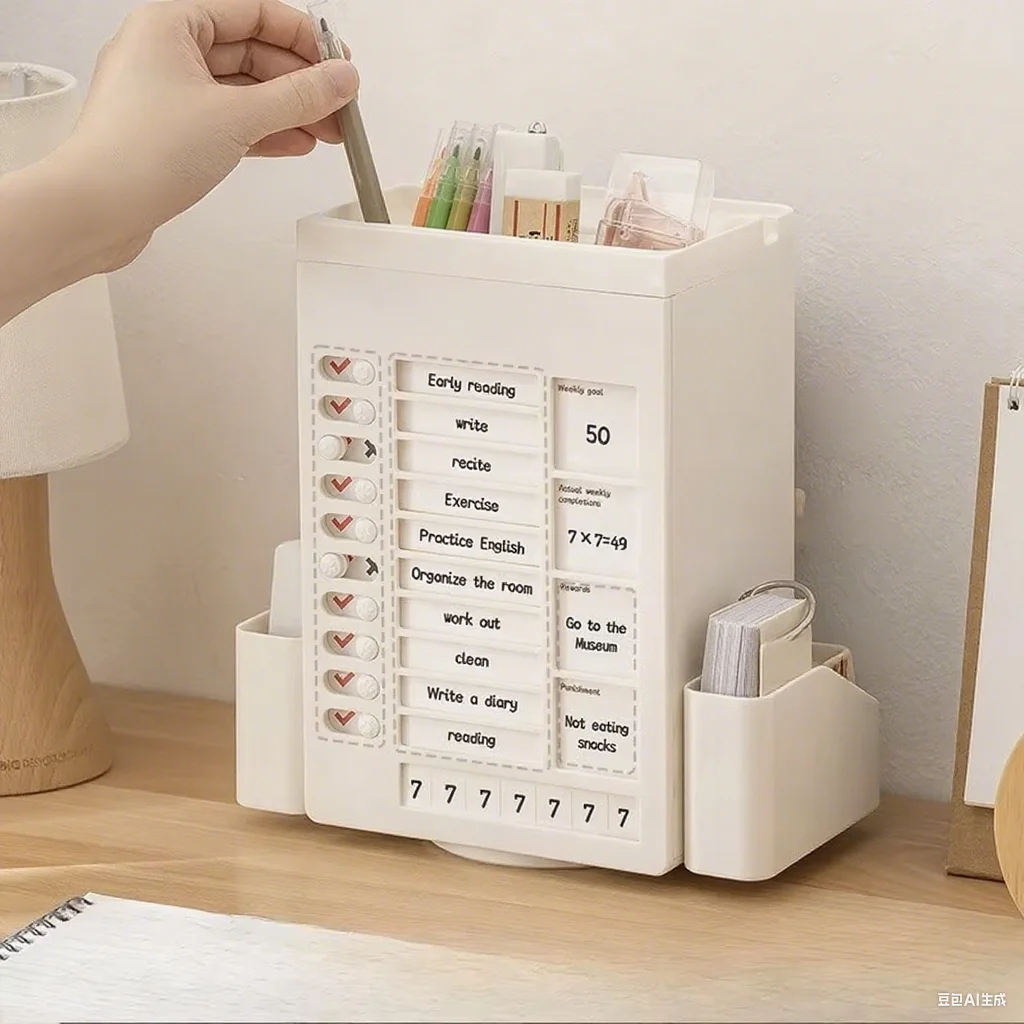 student-learning-reminder-storage-box-english-inner-page-rotating-self-discipline-check-in-pen-holder