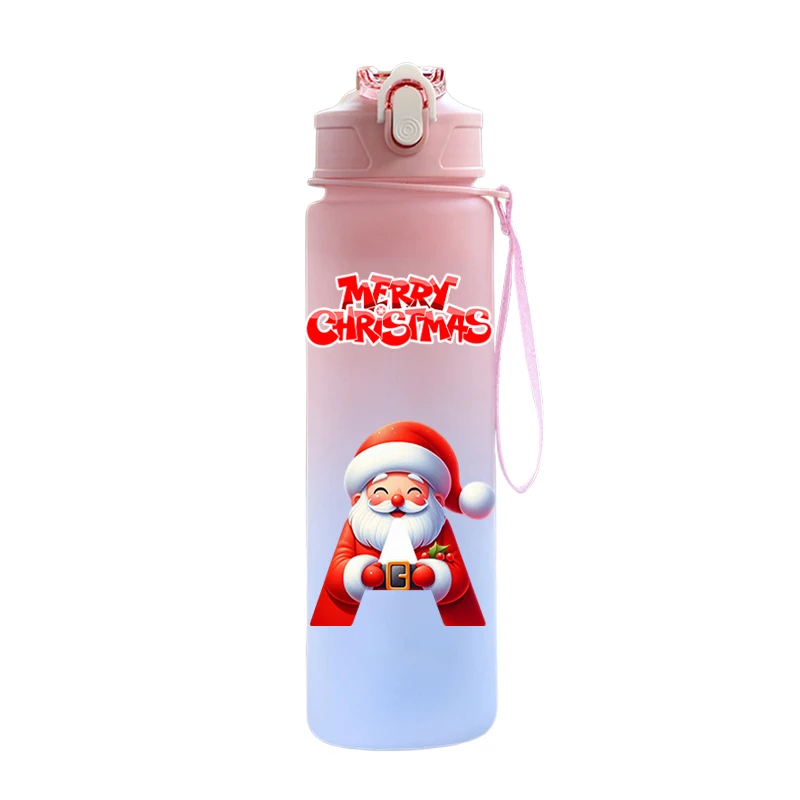 750ml Christmas Letter A-Z Printed Water Bottle Large Capacity Drinking Portable Cartoon Anime Outdoor Sport Water Cup Kid Gift