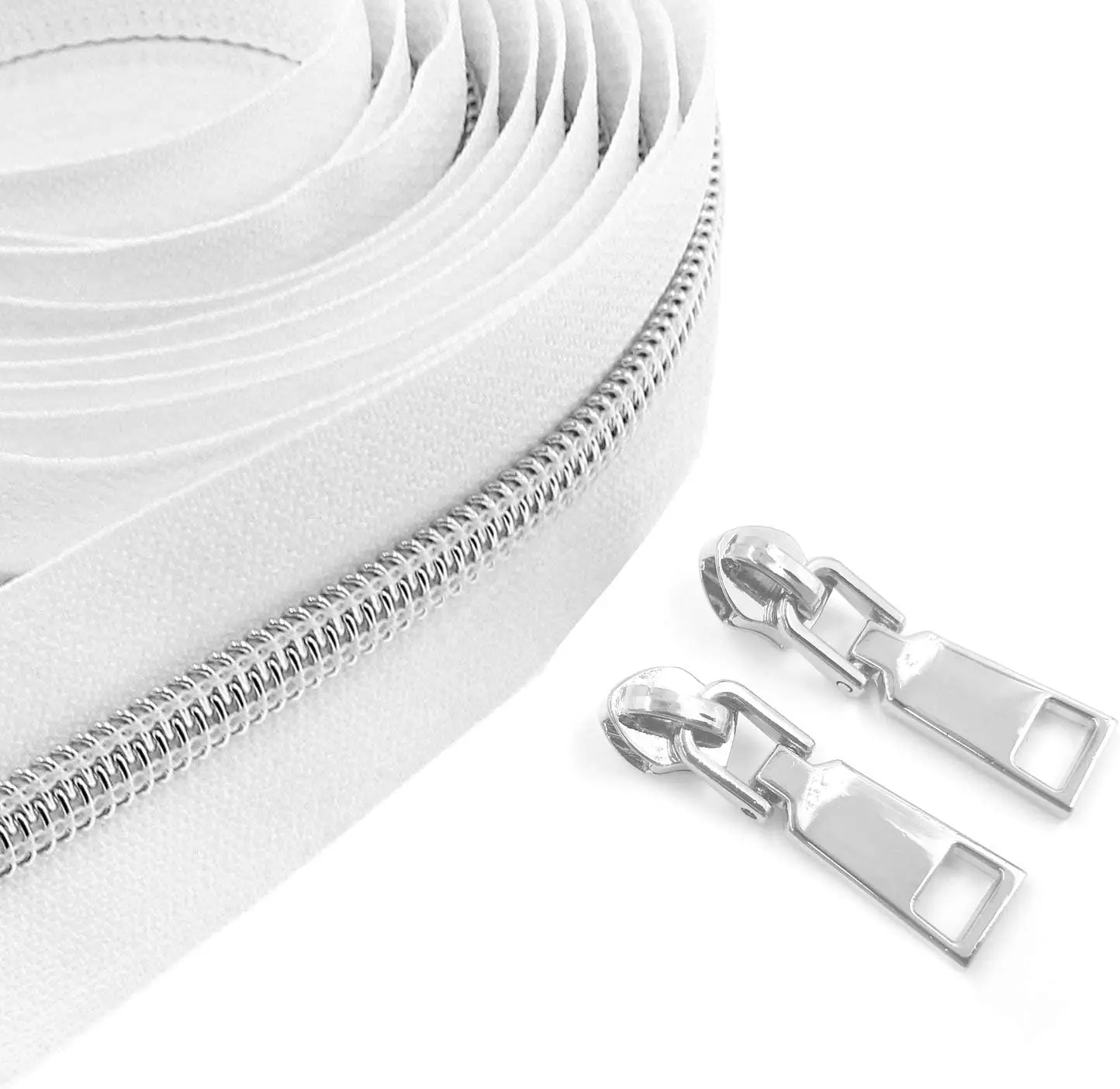 

Nylon Zippers #5 - 10 Yards Bulk DIY Zipper with Slider, White Tape