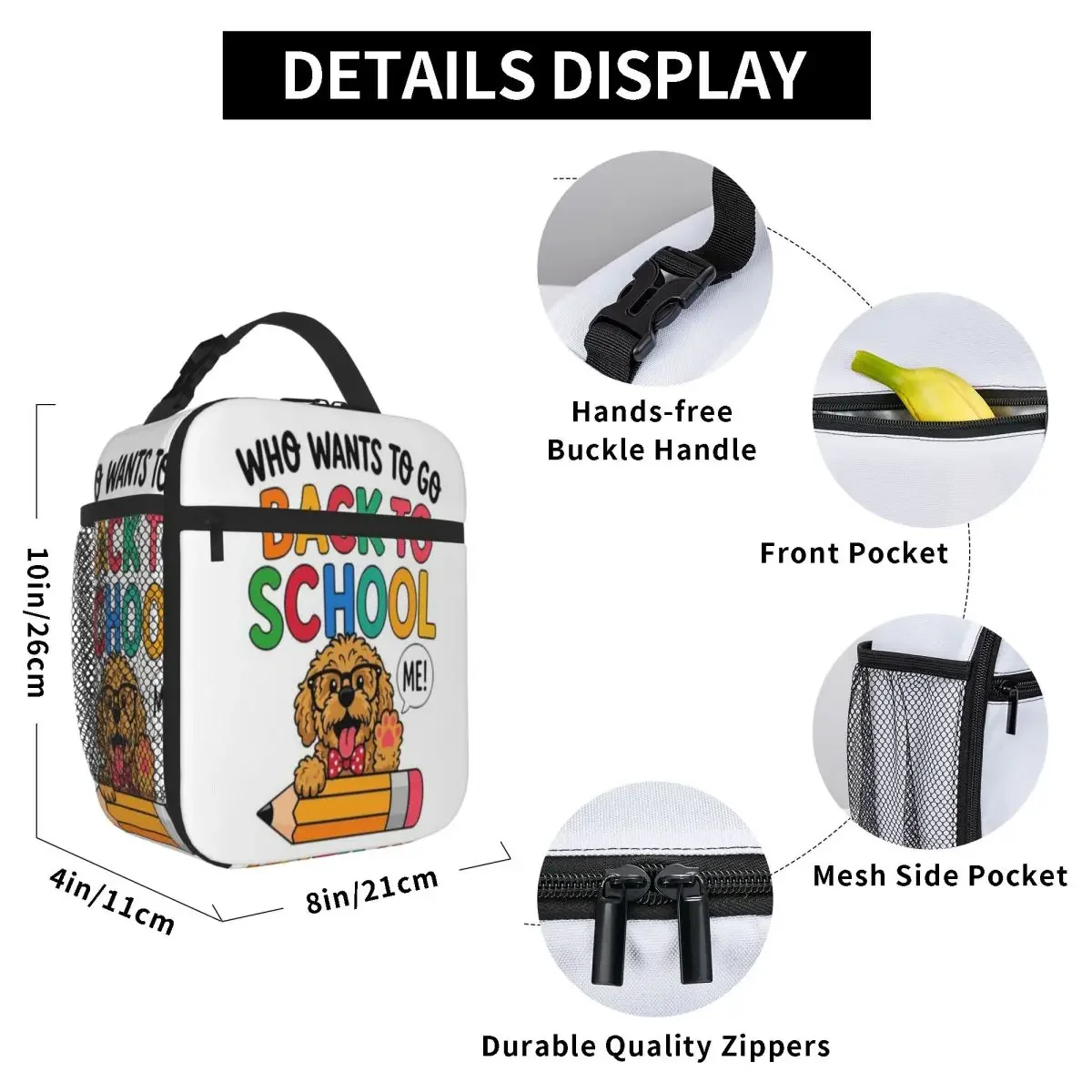 Bestselling Funny Cockapoo Back To School Pencil Boys Girls Kids Crossbody Reusable Lunch Bag High School Bento Bag