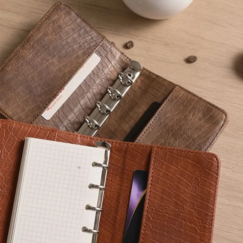 Caderno de couro criativo a8, linha em branco, portátil, folhas soltas, 80 folhas, 5 buracos, mini diário, planejador, escola