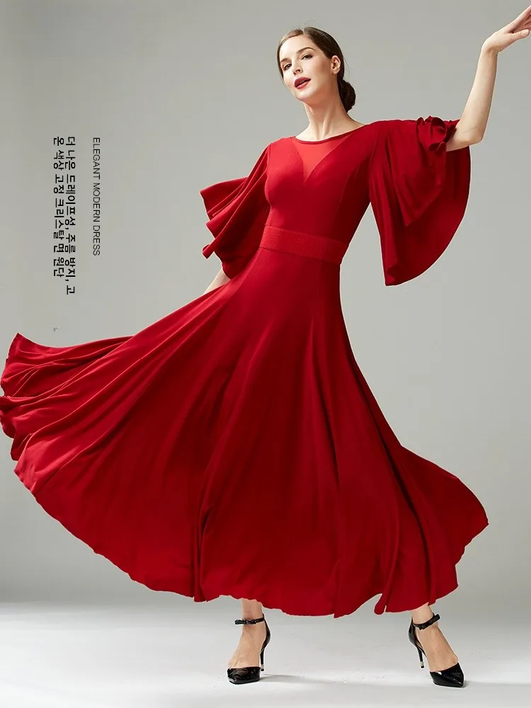 Flilin Huang Modern Dance Dress New Long dress Ballroom Dance Dress National Standard Dance Practice Skirt Waltz Dance Skirt