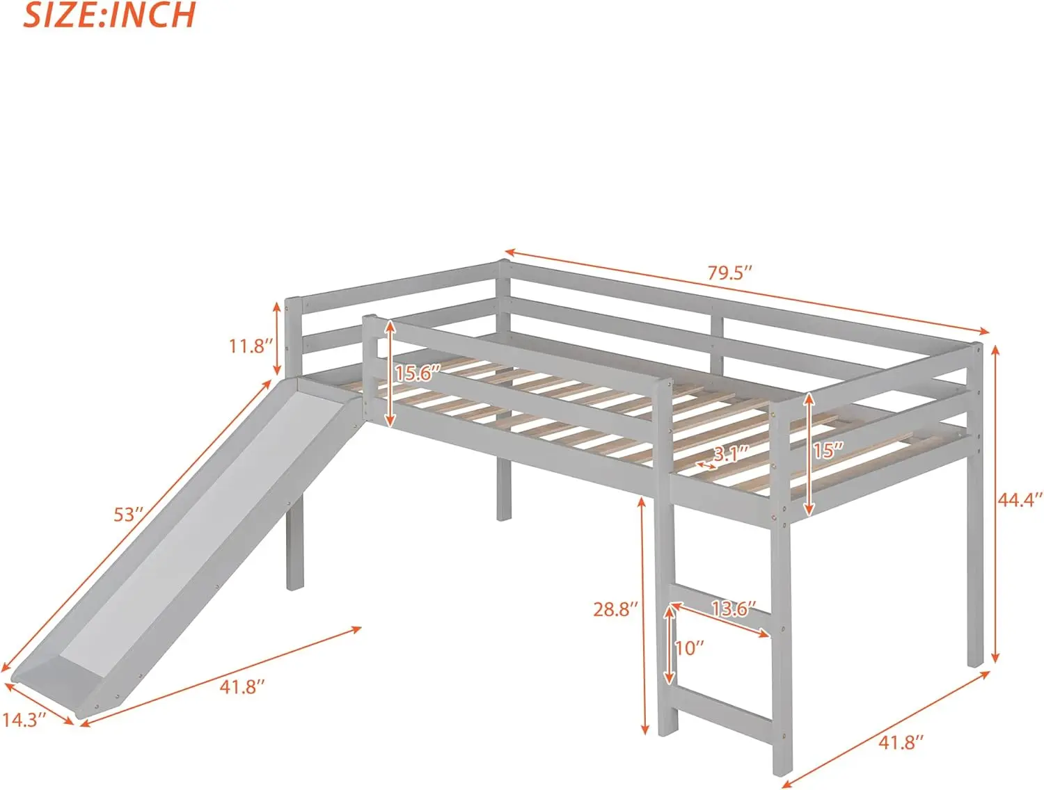 Cama de Loft con tobogán y escalera para niños, cama de Loft, cama doble de madera para niños con tobogán, diseño multifuncional, perfil bajo de madera Ki