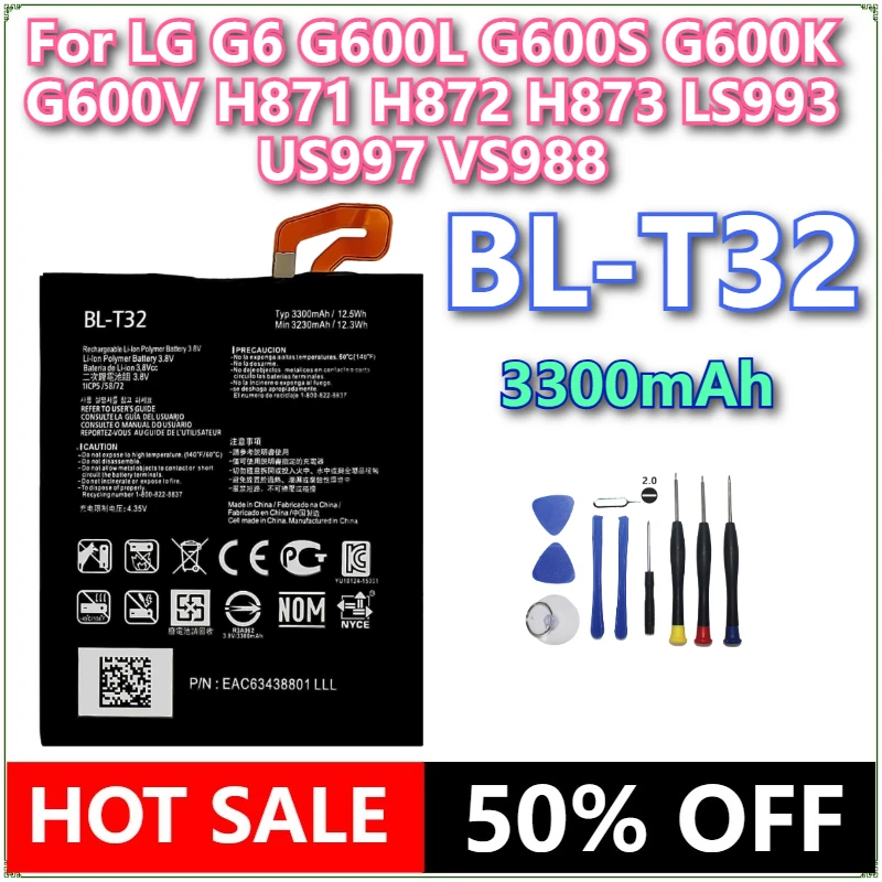 

Совершенно новый аккумулятор BL-T32 3300 мАч для LG G6 G600L G600S G600K G600V H871 H872 H873 LS993 US997 VS988 T32 BLT32 аккумуляторы + инструменты